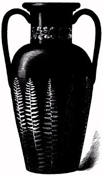 VASE, PAINTED BLACK AND ORNAMENTED WITH FERNS (AUTUMN-LEAF WORK).