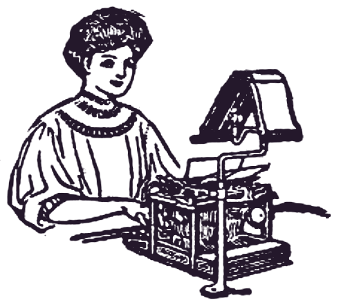 Vintage drawing of a woman typing a letter