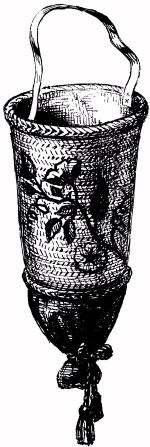 JAPANESE HANGING-BASKET OF STRAW AND SILK