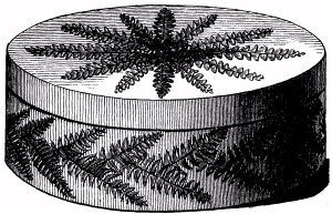 WOODEN BOX, ORNAMENTED WITH FERNS (AUTUMN-LEAF WORK)